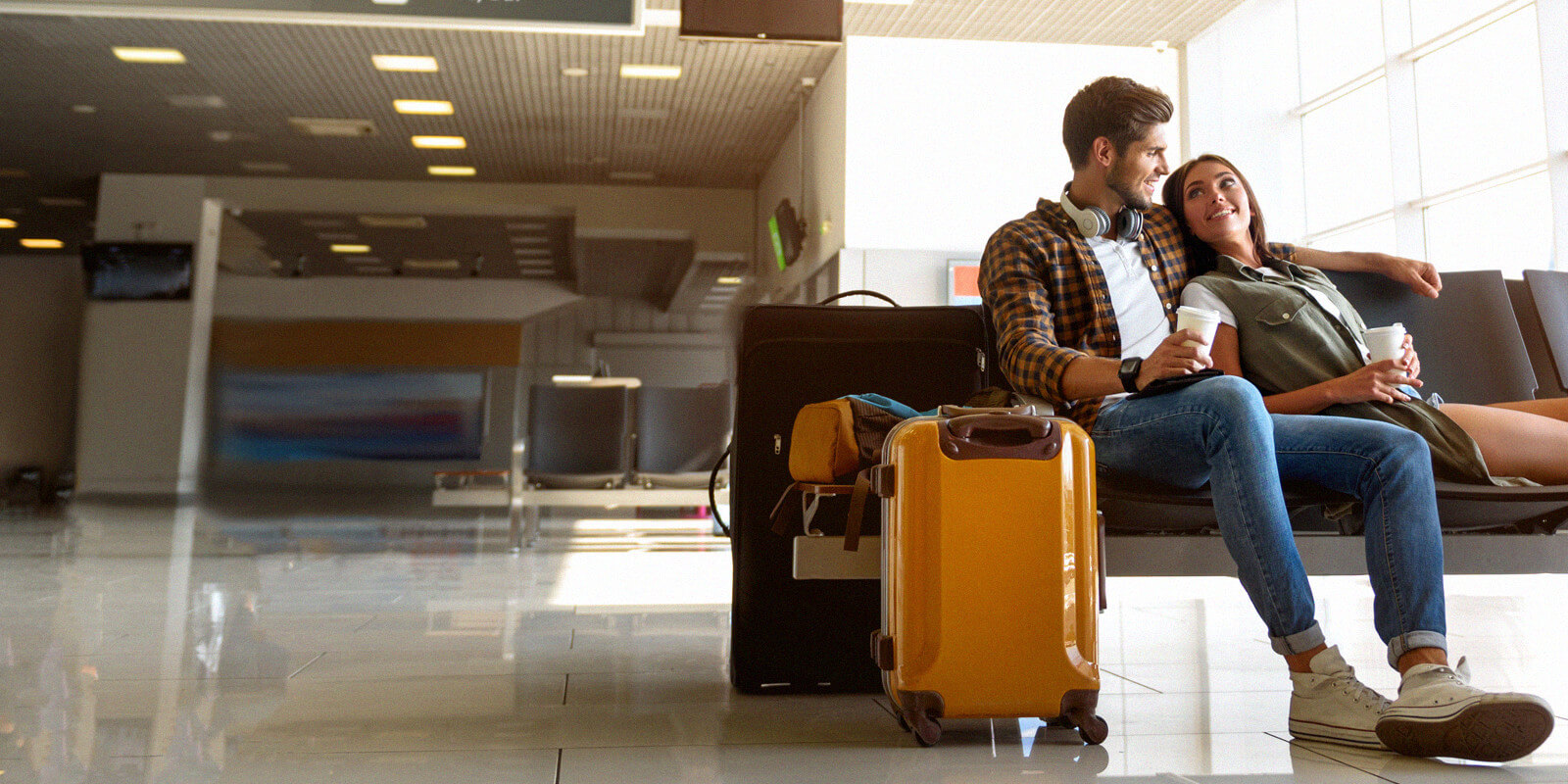Happy couple traveling